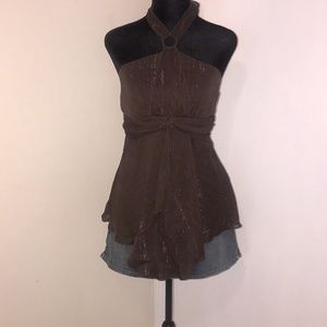 Chiffon Halter w/ Shimmery Gold Stripes